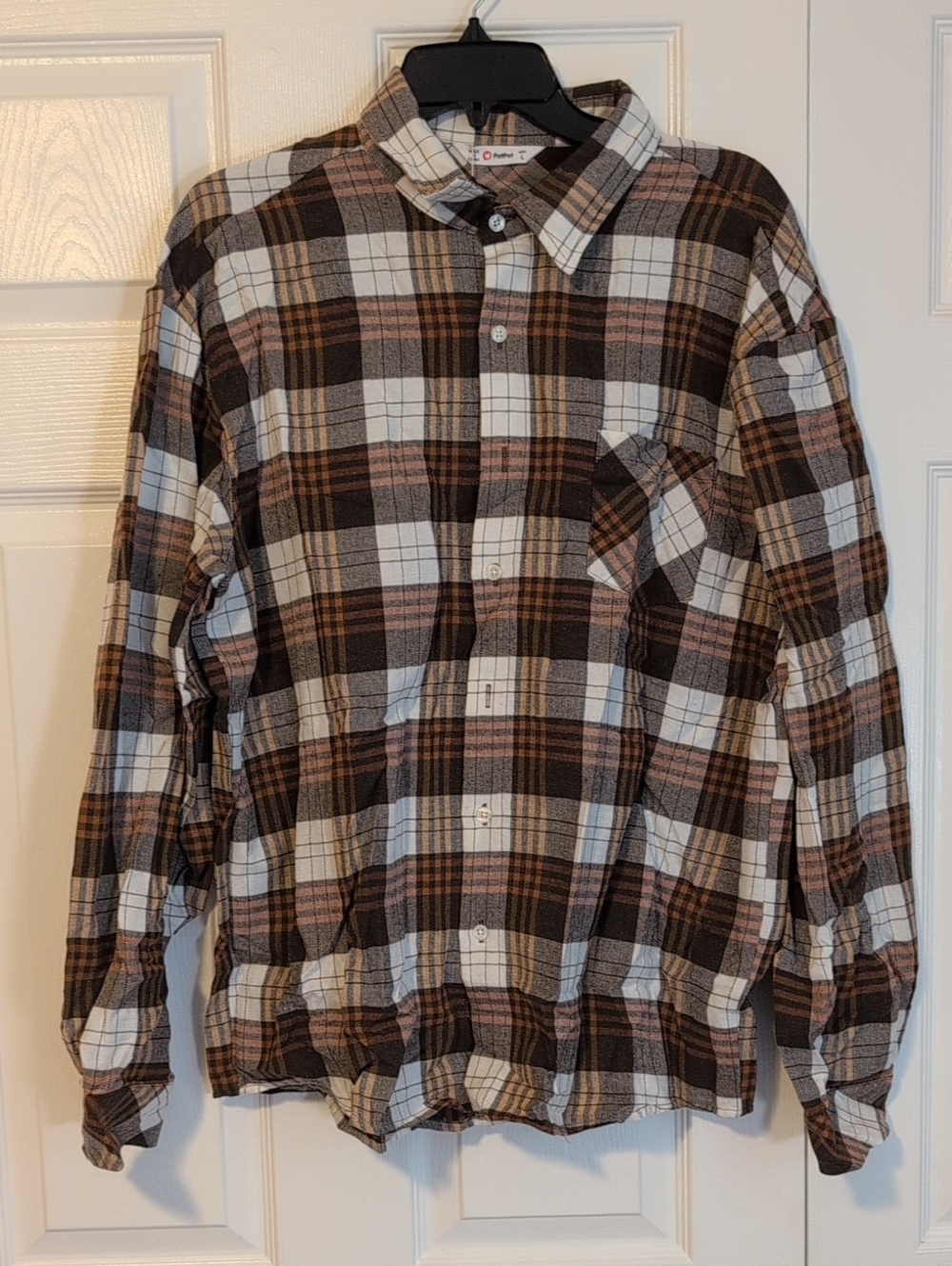 PatPat Men's Brown, Cream & Tan Plaid Button-Down Shirt